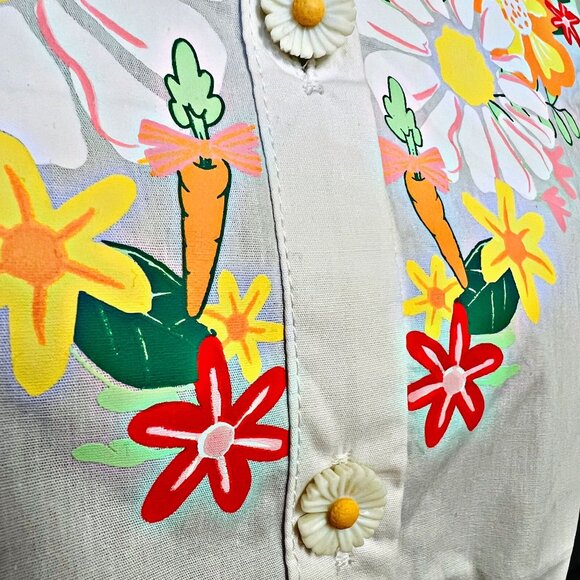 Looney Tunes x Unique Vintage Bugs Bunny Blouse Button Up Embroidered Floral Top - Picture 7 of 12